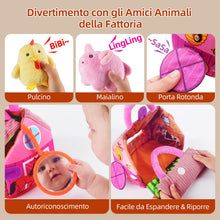 Carica l'immagine nel visualizzatore di Gallery, Fattoria Animali Giochi Bambini 1 Anno, con 6 Peluche Sensoriali e Fienile Pieghevole, Fattoria Animali Giocattolo Morbi