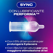 Carica l'immagine nel visualizzatore di Gallery, Durex Mix Performance, Preservativi Durex Lunga Durata e Sync, Preservativi Ritardanti per Lui e con Rilievi e Nervature per Lei, 24 Profilattici