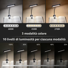 Carica l'immagine nel visualizzatore di Gallery, iFalarila Luce da Lettura Ricaricabile con Cavo Tipo-C, 12 LED Lampada da Lettura con Clip [3 Colore e 10 Luminosità] La