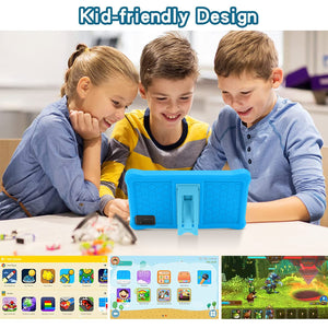 SANNUO Tablet per bambini 7 pollici Android 11 Tablet con 6GB RAM+64GB ROM(128 GB Espandibile), Display IPS,App Pre-installed, Bluetooth, Controllo Parentale, WiFi Tablet Educativo con Custodia-Blu