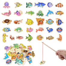 Carica l'immagine nel visualizzatore di Gallery, OFFCUP Magneti Giocattoli da Pesca, 33Pcs Giochi Bambini Puzzle Magnetico Legno, Gioco di Pesca Magnetico per Bambini, C
