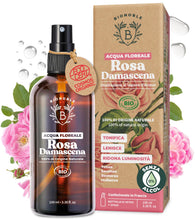 Carica l'immagine nel visualizzatore di Gallery, BIONOBLE Acqua di Rose Spray Bio - Tonifica, Calma, Illumina - Idrolato di Rosa 100% Naturale, Senza Alcol - Tonico Acqua alle Rose Viso, Capelli, Contorno Occhi - Bottiglia di Vetro con Spray - 100ml