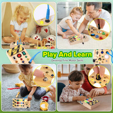 Carica l'immagine nel visualizzatore di Gallery, Giochi Bambini 1 anno Busy Board Montessori Gioco Bambino Regalo Bambino 1 2 3 anni Lavagna Montessori Sensoriale con Interruttore Luminoso a Led in Legno Attività Educative Giocattoli Da Viaggio
