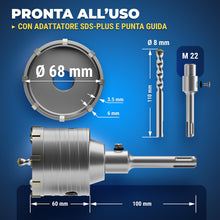 Carica l'immagine nel visualizzatore di Gallery, S&amp;R Fresa Sega a Tazza Carotatrice Muro Cemento Ø68x60mm SDS-Plus