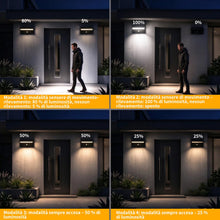 Carica l'immagine nel visualizzatore di Gallery, Lampada solare da esterno con rilevatore di movimento, 4 modalità di illuminazione solare LED, impermeabile IP65, 3000 K