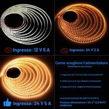 Carica l'immagine nel visualizzatore di Gallery, JOYLIT PRO Striscia LED 24V 5 Metri Luce Calda 3000K SMD 2835 126LEDs/M, 2000LM/M Alta Luminosità Dimmerabile 18W/M Bian