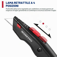 Carica l'immagine nel visualizzatore di Gallery, WORKPRO Set di Coltello di Sicurezza 3 Pezzi, Coltello Retrattile, Coltello Taglierino con 10 Lama di Ricambio a Cambio 