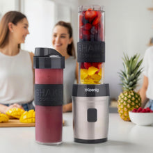 Carica l'immagine nel visualizzatore di Gallery, H.Koenig Mini frullatore SMOO9 Smoothie Maker, 570mL, 300W, 4 lame in acciaio inox, senza BPA, 2 bottiglie portatili da viaggio, frullati e frappé, Grigio