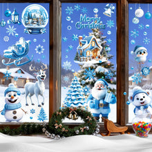 Carica l'immagine nel visualizzatore di Gallery, AhfuLife 173 Pezzi di Vetrofanie Natalizie per Finestre, 9 Fogli di Adesivi Blu Autoadesivi Riutilizzabili a Doppio Lato, Babbo Natale, Pupazzo di Neve e Albero per Decorazioni Natalizie
