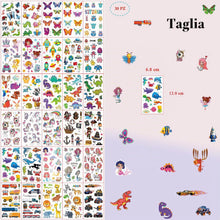 Carica l'immagine nel visualizzatore di Gallery, Fhlbestyu 350 tatuaggi per bambini, set di 14 motivi spaziali, dinosauri e animali, adesivi per feste di compleanno