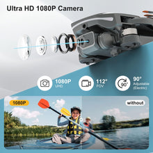 Carica l'immagine nel visualizzatore di Gallery, Drone con Telecamera 1080P, RC Quadcopter Pieghevole Drone per Bambini &amp; Adulti, Motore Brushless, Decollo e Atterraggio Unico Tasto, 2 Batterie, Regalo di Gioco per Ragazzi e Ragazze (Black)
