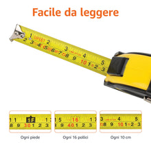 Carica l'immagine nel visualizzatore di Gallery, Amazon Basics metro per misurazione, autobloccante, 10 m, con scala metrica decimale (scala di precisione MID), Nero, Gi