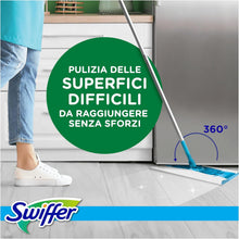 Carica l'immagine nel visualizzatore di Gallery, Swiffer Starter Kit Manico Scopa + 8 Panni Pavimenti + 3 Lavapavimenti