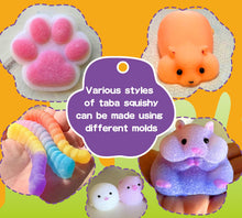 Carica l'immagine nel visualizzatore di Gallery, Kit Liquido Silicone per Squishy Taba, 1000g con 5 Stampi (Zampa Gatto, 2 Criceti, Orso, Taiyaki), Senza Bolle, Indurime