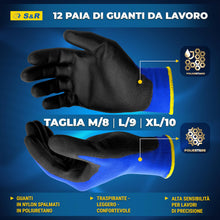 Carica l'immagine nel visualizzatore di Gallery, S&amp;R Guanti da Lavoro 12 PAIA Giardinaggio Bricolage Pittura Supermercato rivestiti in PU. Guanti protezione Uomo Donna L