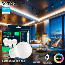 Carica l'immagine nel visualizzatore di Gallery, V-TAC Lampadina LED con Attacco E27 8,5W (Equivalenti a 60W) A60 806 Lumen - 6500K Luce Bianca Fredda (Box 3 pezzi)