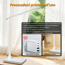 Carica l'immagine nel visualizzatore di Gallery, Akynite Lampada da Scrivania LED con Porta USB C, Adattatore 2A incluso, 5 Colori 10 Luminosità, 45Min Timer Touch Contr