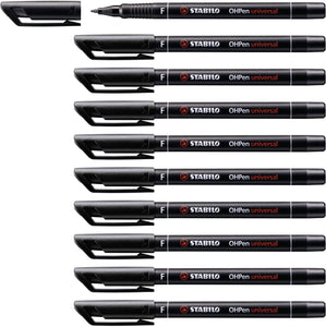 Marcatore - STABILO OHPen universal Permanente - Tratto Fine (0,7 mm) - Confezione da 10 - Nero