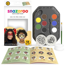 Carica l'immagine nel visualizzatore di Gallery, Snazaroo Animal World, kit per pittura viso per bambini e adulti, 8 colori, 13 pezzi, pennello, spugna, guida, a base d'