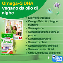 Carica l'immagine nel visualizzatore di Gallery, APOKRA Kids Omega 3 Gocce – DHA vegano da olio di alghe per lattanti e bambini dai 6 mesi – 250 mg DHA (dai 2 anni) – se