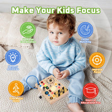 Carica l'immagine nel visualizzatore di Gallery, Giochi Montessori 1 anno per Bambini Montessori Busy Board Giochi Legno con 10 Interruttori e 23 luci LED Giochi Sensoriali Giocattolo sensoriale di apprendimento Adatto per 1 2 3 4 anni Bambin