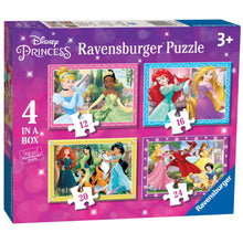 Carica l'immagine nel visualizzatore di Gallery, Ravensburger - Puzzle Principesse Disney, Collezione 4 in a Box, Idea Regalo per Bambini 3+ Anni, Gioco Educativo e Stimolante, 4 Puzzle 12-16-20-24 Pezzi, 70x50 cm