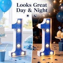 Carica l'immagine nel visualizzatore di Gallery, Decorazioni per il 1° Compleanno con Numeri LED Illuminati per Ragazzi, Numero 1 Blu per Sfondo Festa di Compleanno, Ann