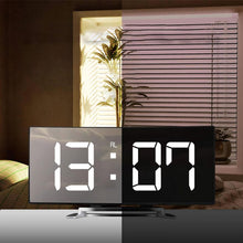 Carica l'immagine nel visualizzatore di Gallery, Retoo Allarme digitale con numeri luminosi, specchio camera da letto, sveglia a specchio con indicatore di temperatura, orologio da tavolo, comodino, soggiorno