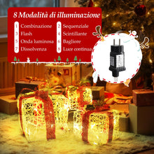 Carica l'immagine nel visualizzatore di Gallery, SALCAR Confezione regalo con decorazione LED da 3 pezzi, 20/14/10 cm Scatole luminose 8 modalità, Decorazione natalizia 