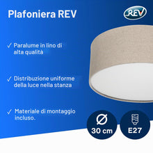 Carica l'immagine nel visualizzatore di Gallery, REV Lampada da soffitto a LED - Lampada da soffitto per camera da letto, soggiorno e cucina rotonda 30 cm con paralume i