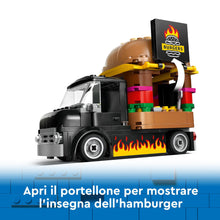 Carica l&#39;immagine nel visualizzatore di Gallery, LEGO City Furgone degli Hamburger Giocattolo, Veicolo da Costruire per Bambini e Bambine da 5 Anni in su, Camion Food Truck con Accessori per Cucinare e 2 Minifigure, Regalo Divertente 60404
