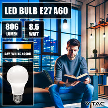 Carica l&#39;immagine nel visualizzatore di Gallery, V-TAC 10x Lampadine LED con Attacco E27 8,5W (Equivalenti a 60W) A60 - Lampadine di Nuova Generazione - 806 Lumen - Massima Efficienza e Risparmio Energetico - 4000K Luce Bianca Naturale