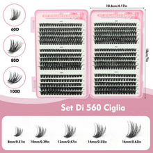 Carica l'immagine nel visualizzatore di Gallery, VEGCOO 560 Pezzi Ciglia Finte Extension Ciglia, 60/80/100D Curl Ciglia Finte Ciuffetti, 8-16mm Kit di Extension per Cigl