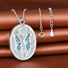 Carica l'immagine nel visualizzatore di Gallery, MicLee Collana Ciondoli Foto da Donna in Argento 925 Pendenti Medaglioni de Farfalla Moda Collane Ovale di Farfalla con Zircone Blu Ciondolo Apribile
