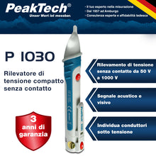 Carica l'immagine nel visualizzatore di Gallery, PeakTech 1030 - Tester di Tensione AC senza Contatto con Lampada a LED, Campo di Funzionamento Ac 50-1000V, Sistema di M