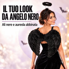 Carica l'immagine nel visualizzatore di Gallery, Ali Angelo Nero con Aureola, Ali Nere Piume Adulto, Costume Halloween Donna