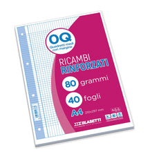Carica l&#39;immagine nel visualizzatore di Gallery, Blasetti Ricambi Rinforzati - Confezione da 40 fogli a quadretti formato A4, Rigatura 0Q, fogli di ricambio per raccoglitori e copertine ad anelli, fogli di carta ricaricabili da 80gr