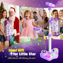 Carica l'immagine nel visualizzatore di Gallery, Dislocati Microfono Karaoke per Bambini con Supporto, 2 Microfoni Wireless, Luci Colorate, Regalo Natale per Bambini 3 4