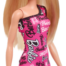 Carica l&#39;immagine nel visualizzatore di Gallery, Barbie - Bambola bionda con capelli lisci, indossa un abito monospalla rosa e scarpe removibili con stampa del logo, giocattolo per bambini, 3+ anni, HRH07