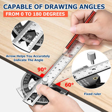 Carica l'immagine nel visualizzatore di Gallery, Preciva Goniometro Angolare 0-180° Acciaio Inox con Righello 30cm - Strumento Essenziale per Falegnameria e Misurazioni 
