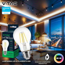 Carica l'immagine nel visualizzatore di Gallery, V-TAC 4x Lampadina LED Filamento attacco E27 - [Alta Efficienza 6W ] - A60-600 Lumen - (Equivalenti a 45W) - Lampadine a