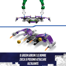 Carica l'immagine nel visualizzatore di Gallery, LEGO | Marvel Personaggio Costruibile di Goblin, Gioco d'Azione per Bambini e Bambine da 8 Anni, Action Figure del Nemico di Sider-Man con Arti Snodabili, Aliante e Bombe-Zucca, Idea Regalo 76284