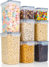 Carica l'immagine nel visualizzatore di Gallery, Cozary Contenitori Ermetici per Alimenti con Coperchio – Set da 8 Contenitori in Plastica Senza BPA per Pasta, Farina, Cereali – Organizer Cucina per Dispensa e Cassetti
