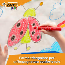 Carica l'immagine nel visualizzatore di Gallery, Matite per colorare multisuperficie BIC Kids Multisurface con fusto triangolare per superfici non porose - Colori assortiti, Confezione da 12