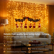 Carica l'immagine nel visualizzatore di Gallery, Holwim Catena di luci a energia solare, 3 x 3 m, 300 LED, IP65, impermeabile, per interni ed esterni, 8 modalità con telecomando, per feste, Natale (bianco caldo solare)