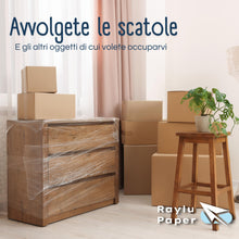 Carica l'immagine nel visualizzatore di Gallery, Raylu Paper - Film per imballaggio industriale e per pallettizzare, rotolo di carta film resistente in plastica ad alta elasticità per traslochi e spedizioni (Trasparente, 1 pezzo ECO)