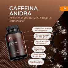 Carica l&#39;immagine nel visualizzatore di Gallery, Caffeina pura 200mg- 150 compresse per 150 giorni - Energia e Concentrazione- Migliora le tue prestazioni sportive e intellettuali- Potenzia la tua resistenza – Alto dosaggi- Bodyathlon