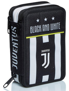 Seven Astuccio Scuola Juventus 3 Zip, Bianco Nero, Triplo Scomparto Completo di Matite, Penne e Pennarelli, Accessori Juventus Scuola, Accessori per Zaino Bambini e ragazzi
