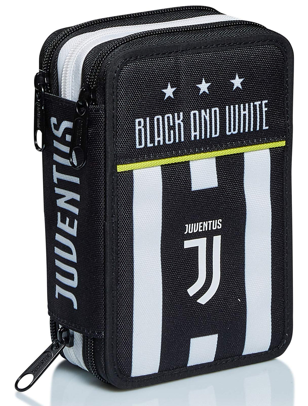 Seven Astuccio Scuola Juventus 3 Zip, Bianco Nero, Triplo Scomparto Completo di Matite, Penne e Pennarelli, Accessori Juventus Scuola, Accessori per Zaino Bambini e ragazzi
