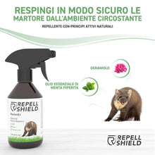 Carica l&#39;immagine nel visualizzatore di Gallery, RepellShield Spray Repellente per Topi e Martore, 250ml - Alternativa a Ultrasuoni per Topi Auto - Spray Dissuasore per Topi da Soffitta, Cantina, Giardino - Protegge i Cavi dell’Auto dalle Martore